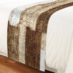 Bed Runner for Queen Size Beds, Patchwork Texture Decorative Bed Runners Scarves for Bedroom, Retro Rustic Blocks Abstract Linen Brown Washable Bedding Scarf Cover