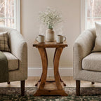 LITTLE TREE Solid Wood End Table, Narrow Side Table with Lower Storage Shelf, Rustic Accent Sofa Side Table for Living Room, Bedroom, Small Space