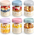 16 oz 6Pack Overnight Oats Containers with Lids, Airtight Leakproof Wide Mouth Glass Mason Jars, Reusable & Portable for Meal Prep, Yogurt, Salads, Smoothies, Spice, Sugar, Snacks & Food Storage-clear