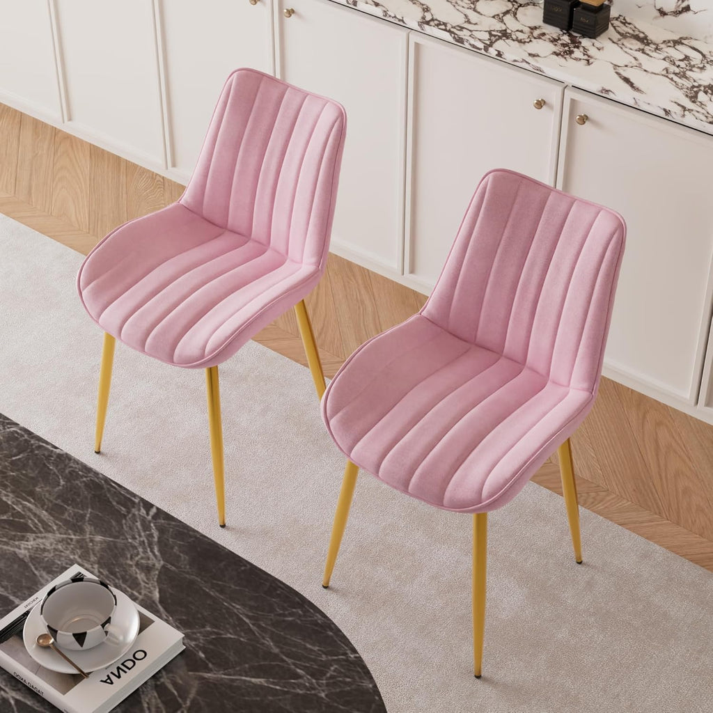VECELO Dining Chairs Set of 4, Velvet Fabric & Metal Frame, Mordern Style for Kitchen, Living Room,Offcie, Pink