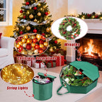 BrilliantJo Wreath Storage Hard Shell Christmas Decorations Case Bag with Interior Pockets 600D Oxford Fabric 24 Inch Xmas Container Box for Holiday Zipper and Handles Labeling Card Slot Green
