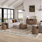 JOINICE Round End Tables Living Room, Fluted End Table with 2 Drawers and Open Shelf, 24" Tall Sofa Side Table with Storage, Nightstand for Bedroom, Living Room, Walnut