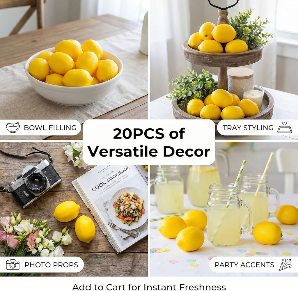 BigOtters 20PCS Small Artificial Lemons, Faux Yellow Lemons 2.7 x 1.8 Inch for Fake Fruit Bowl Lemonade Party Summer Decor Photo Props