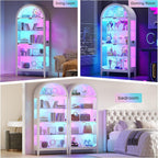 WOOVIVS Glass Display Cabinet with RGB Lights, 69" Tall Curio Cabinet with Rebound Tempered Glass Door, 5-Tier Adjustable Display Case for Living Room (White)
