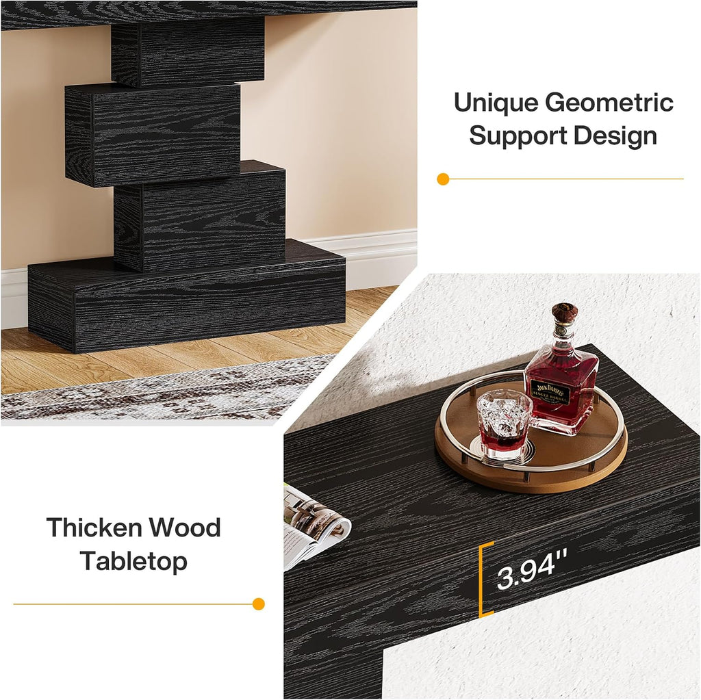Tribesigns 42.5" Farmhouse Console Table, Narrow Wood Sofa Table Behind Couch with Geometric Base, Industrial Entryway Accent Table for Living Room, Hallway, Entrance (Black)