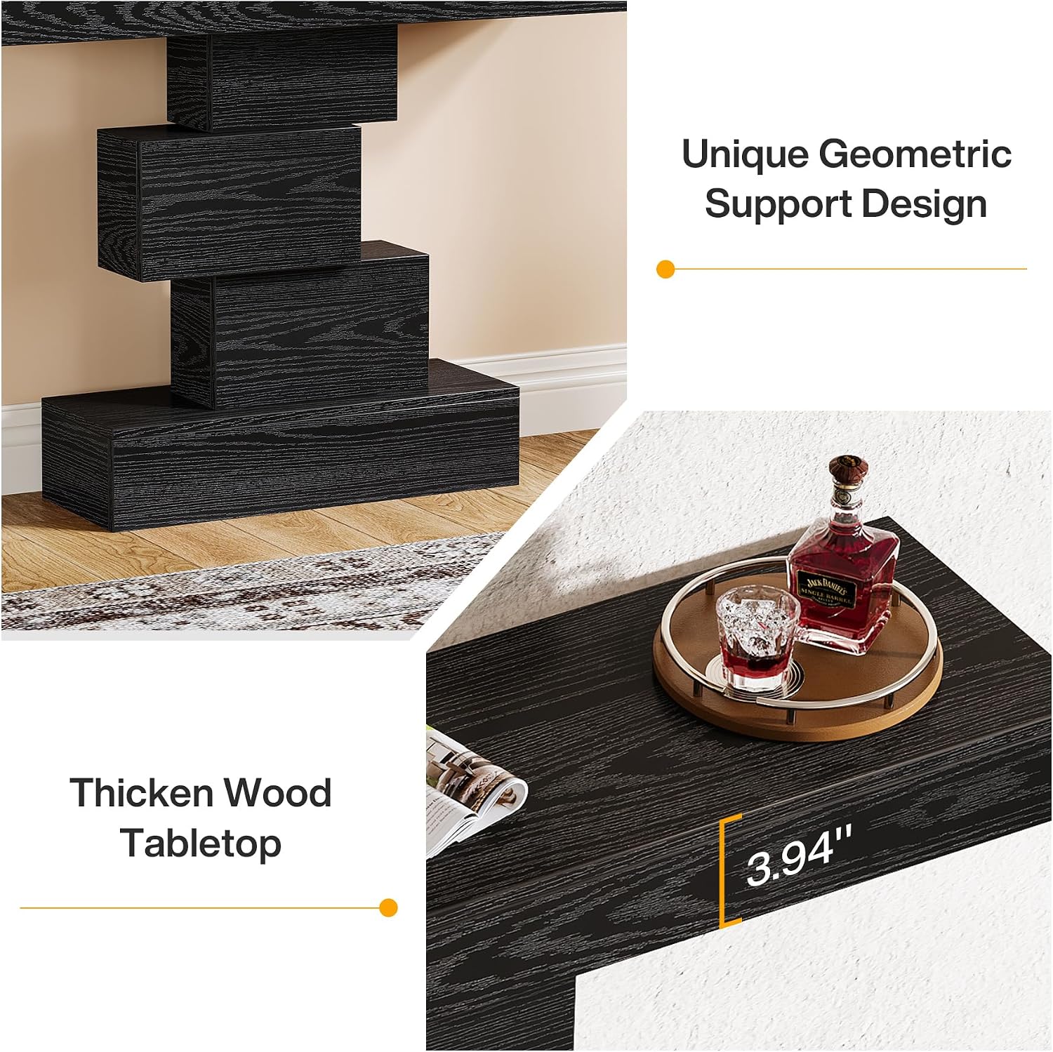 Tribesigns 42.5" Farmhouse Console Table, Narrow Wood Sofa Table Behind Couch with Geometric Base, Industrial Entryway Accent Table for Living Room, Hallway, Entrance (Black)