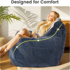 Pamapic 59" Bean Bag Chair,2 Seat Loveseat Sofa,Ultra Soft Dutch Velvet,Fluffy Comfort Washable Cover,Corduroy Lazy Sofa Bed for Adults,Fit Living Room, Bedroom,Outdoor Spaces,72h Rebound,Blue