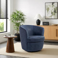 Swivel Accent Chair, Faux Leather Barrel Chair Upholstered Armchair for Living Room, Modern Round Arm Club Chair with Metal Base - Navy Blue, Set of 1