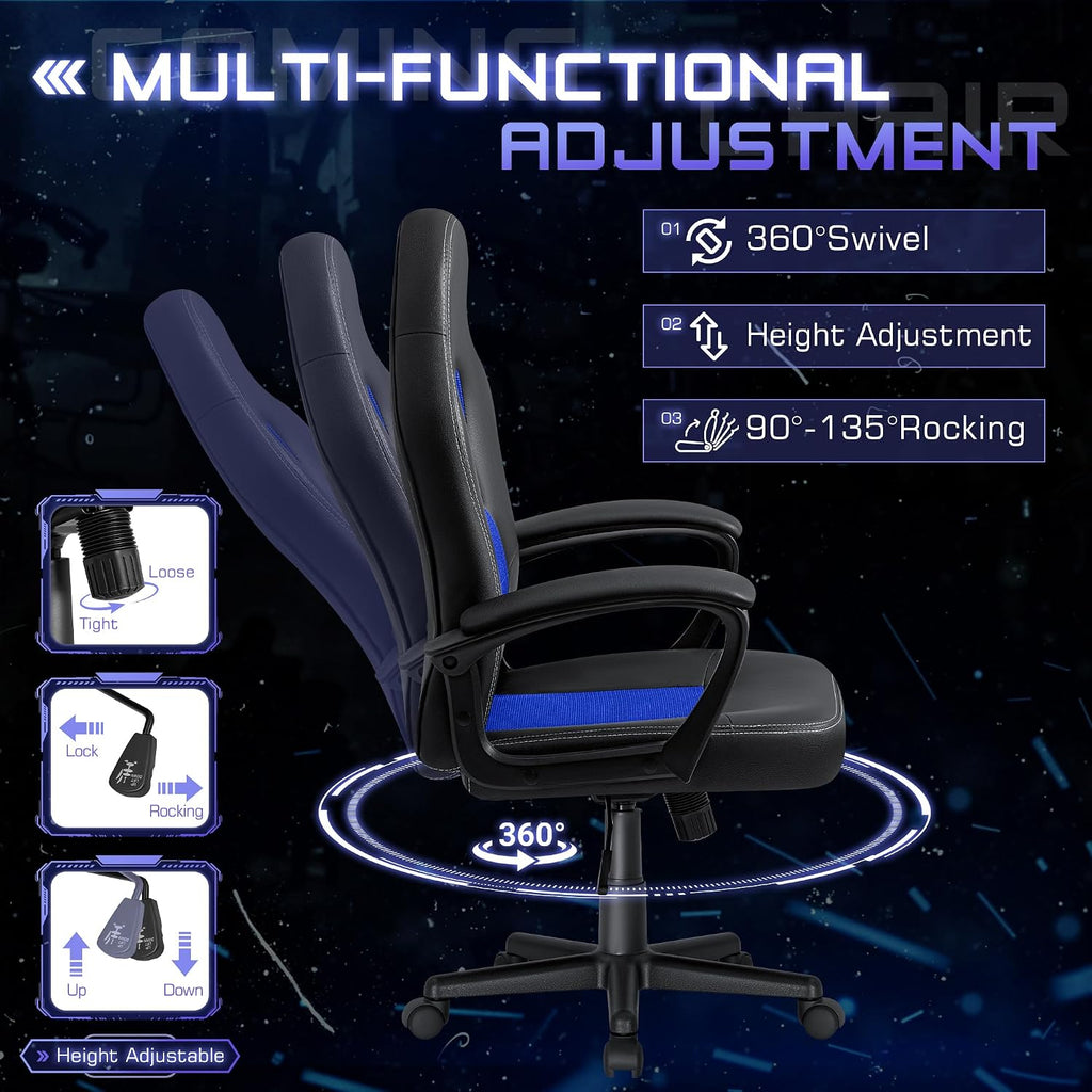 Office Gaming Chair High Back Leather Computer Chairs Ergonomic Height Adjustable Racing Game Desk Chair Executive Conference Task Chair (Blue)