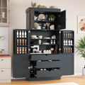 77'' Tall Freestanding Kitchen Pantry, Kitchen Storage Cabinets with Adjustable Shelves, Door Shelves, Drawers and Wine Racks, Versatile Cupboard for Dining Room, Living Room,Grey