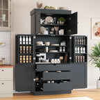 77'' Tall Freestanding Kitchen Pantry, Kitchen Storage Cabinets with Adjustable Shelves, Door Shelves, Drawers and Wine Racks, Versatile Cupboard for Dining Room, Living Room,Grey