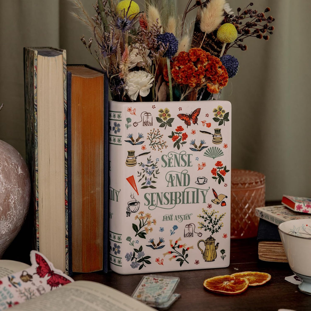 Steel Mill & Co Original Large Book-Shaped Decorative Vase, Ceramic Vases for Home Decor, Cute Bookshelf Decor, Unique Vase for Book Lovers (Sense and Sensibility)
