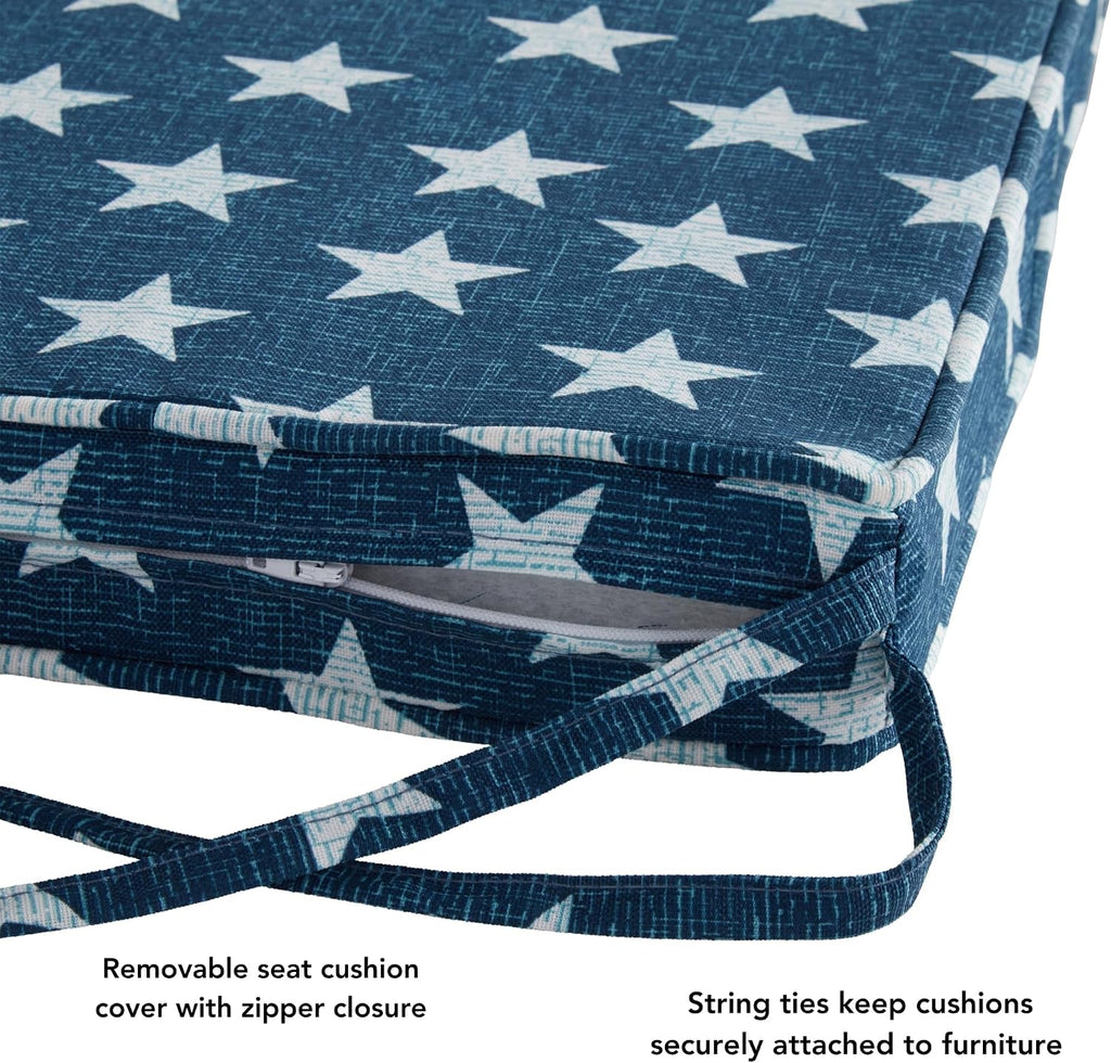 Outdoor 18-inch Square Reversible Seat Cushion with Ties, 4-Pack, Stars