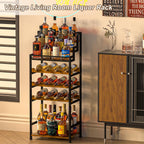 Tiered Wine Rack and Liquor Cabinet, Large Capacity Freestanding Floor Wine Storage Shelf for Red Wine, Champagne & Whiskey, Stepped Bottle Display Stand for Home Bar, Living Room, Corner, Dining Room