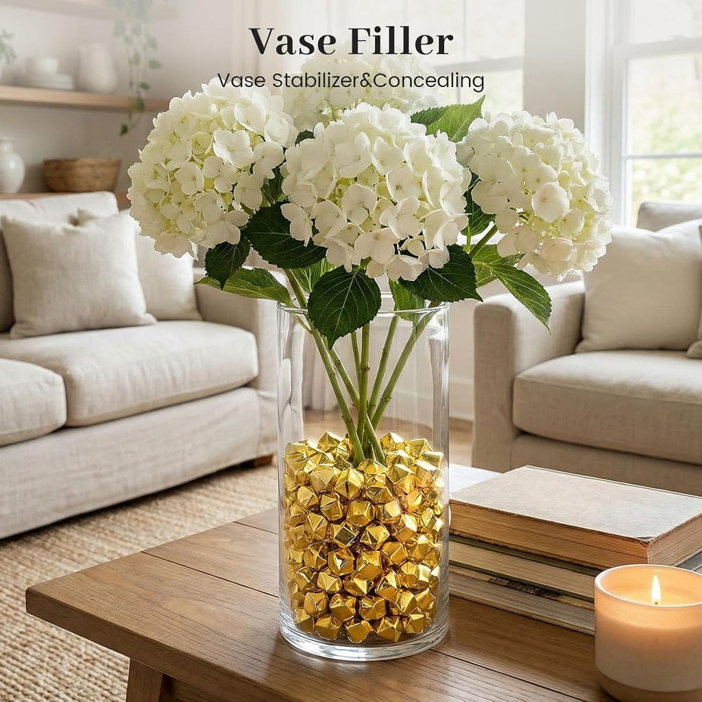 DomeStar 520PCS Small Fake Gold Ice Rocks, Acrylic Ice Fake Plastic Gold Nuggets Gems Marbles for Vases Fillers Table Scatters Birthday Wedding Party Decoration(0.4 x 0.6 inch)