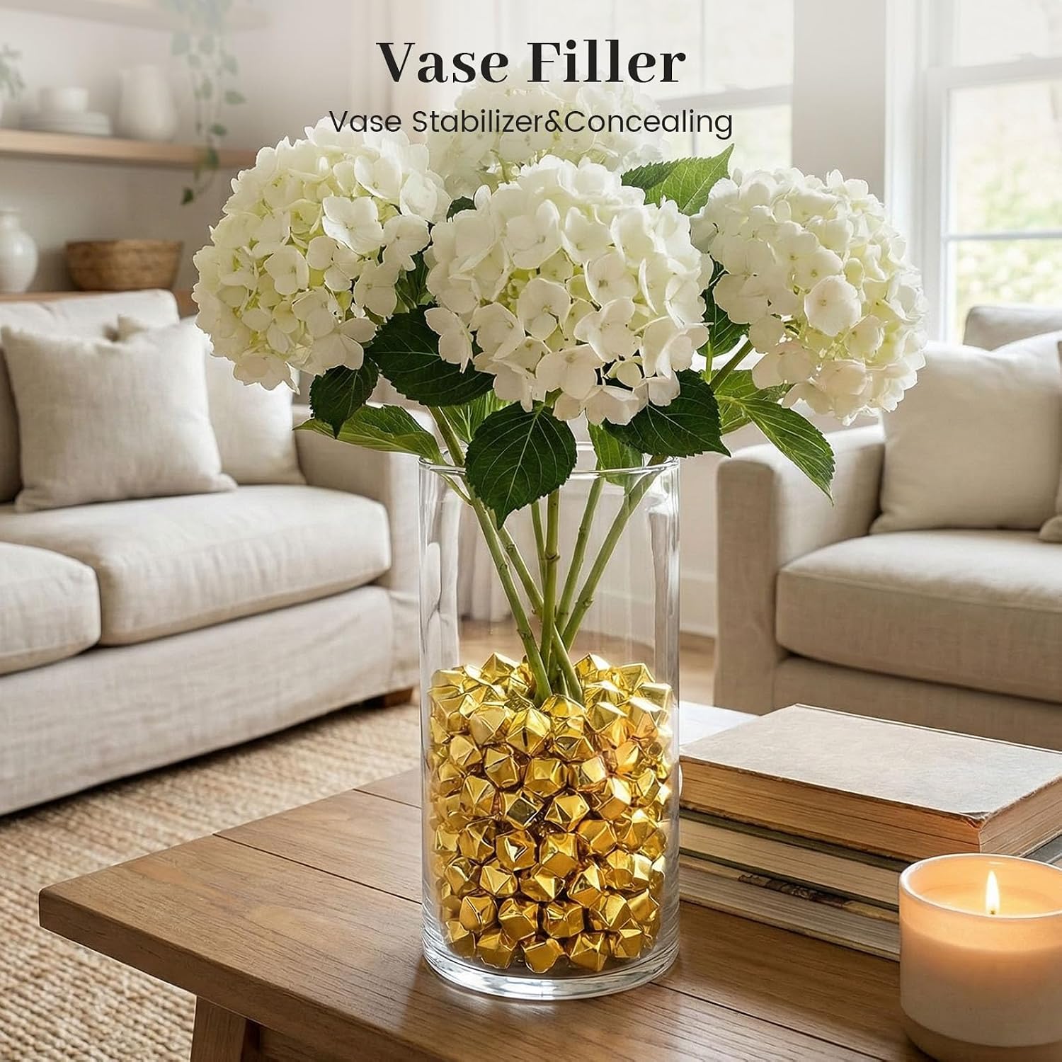 DomeStar 520PCS Small Fake Gold Ice Rocks, Acrylic Ice Fake Plastic Gold Nuggets Gems Marbles for Vases Fillers Table Scatters Birthday Wedding Party Decoration(0.4 x 0.6 inch)