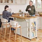 YITAHOME Kitchen Island with Drop Leaf, Mobile Storage Island with Power Outlet, Americana Rolling Kitchen Carts with Storage Shelves and Drawers, Island Table on Wheels for Dining Room, Beige