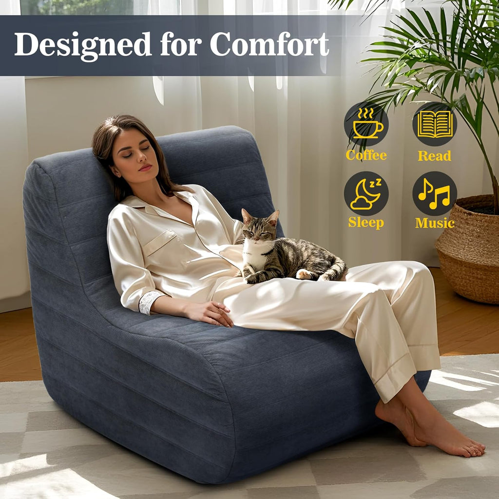 Compact Bean Bag Chair – Memory Foam Lazy Sofa Sack, Floor Couch for Bedroom, Living Room, Office & Home (Gray)