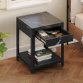 Modern End Table with Hidden Locking Compartment, Nightstand with Biometric Fingerprint Lock Drawer, Side Table with Open Shelf, Waterproof Top, for Bedroom & Living Room, Black