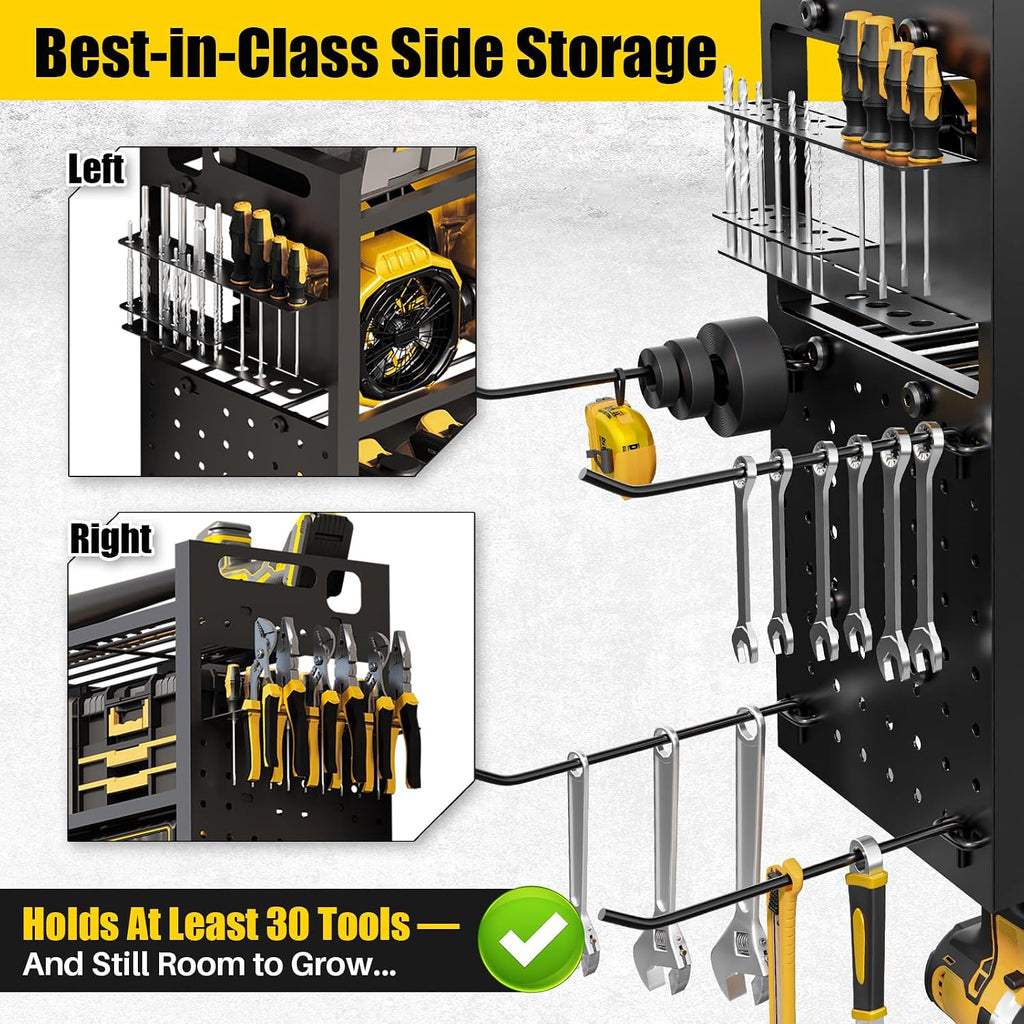 Power Tool Organizer Wall Mount | 8-Outlet TR Charging Station | Garage Storage Rack with Cordless Drill Holder | Heavy Duty Metal Shelf for Workshop Organization