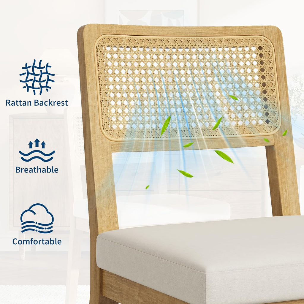 GarveeHome Rattan Dining Chairs Set of 6, French Country Kitchen Chairs with Rattan Back, Modern Mid Century Dining Room Chair with Wooden Legs for Dining Room/Kitchen/Bedroom/Living Room, Natural
