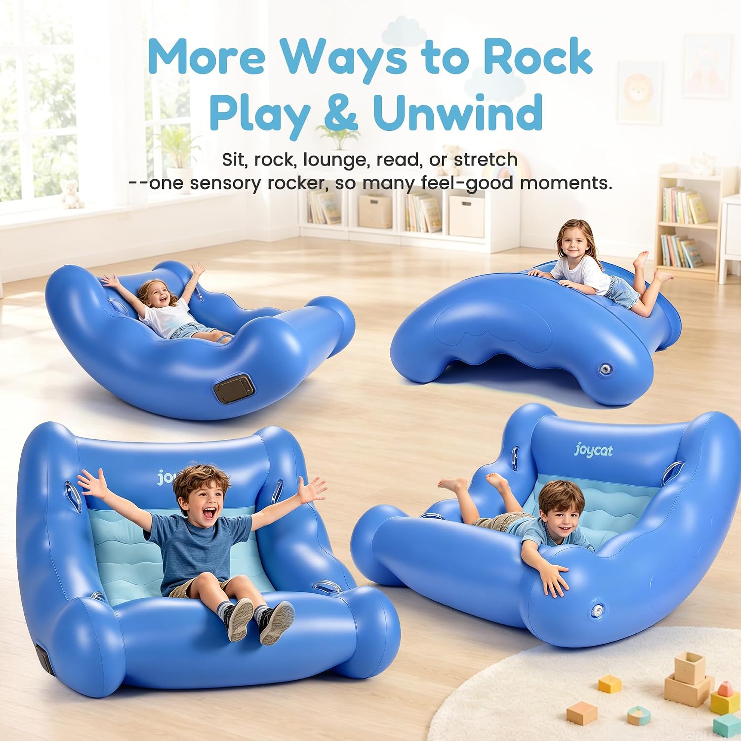 JoyCat Inflatable Sensory Rocking Chair for Kids, Calming Sensory Seat | Inflatable sensory chair positioned for kids' calm corners and flexible seating; verify size and included pump before launch.