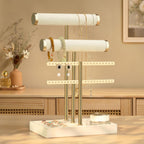 bussdis 3 Tier Bracelet Holder Display - Detachable T Bar Beige Velvet Bracelet Holder, Jewelry Holder Organizer for Bracelet, Necklace, Earrings, Rings
