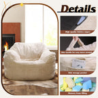 WLIVE 43'' Giant Bean Bag Chair, Bean Bag Sofa with Armrests for Adults, Bean Bag Couch with High-Density Memory Foam for Livingroom, Bedroom, Beige