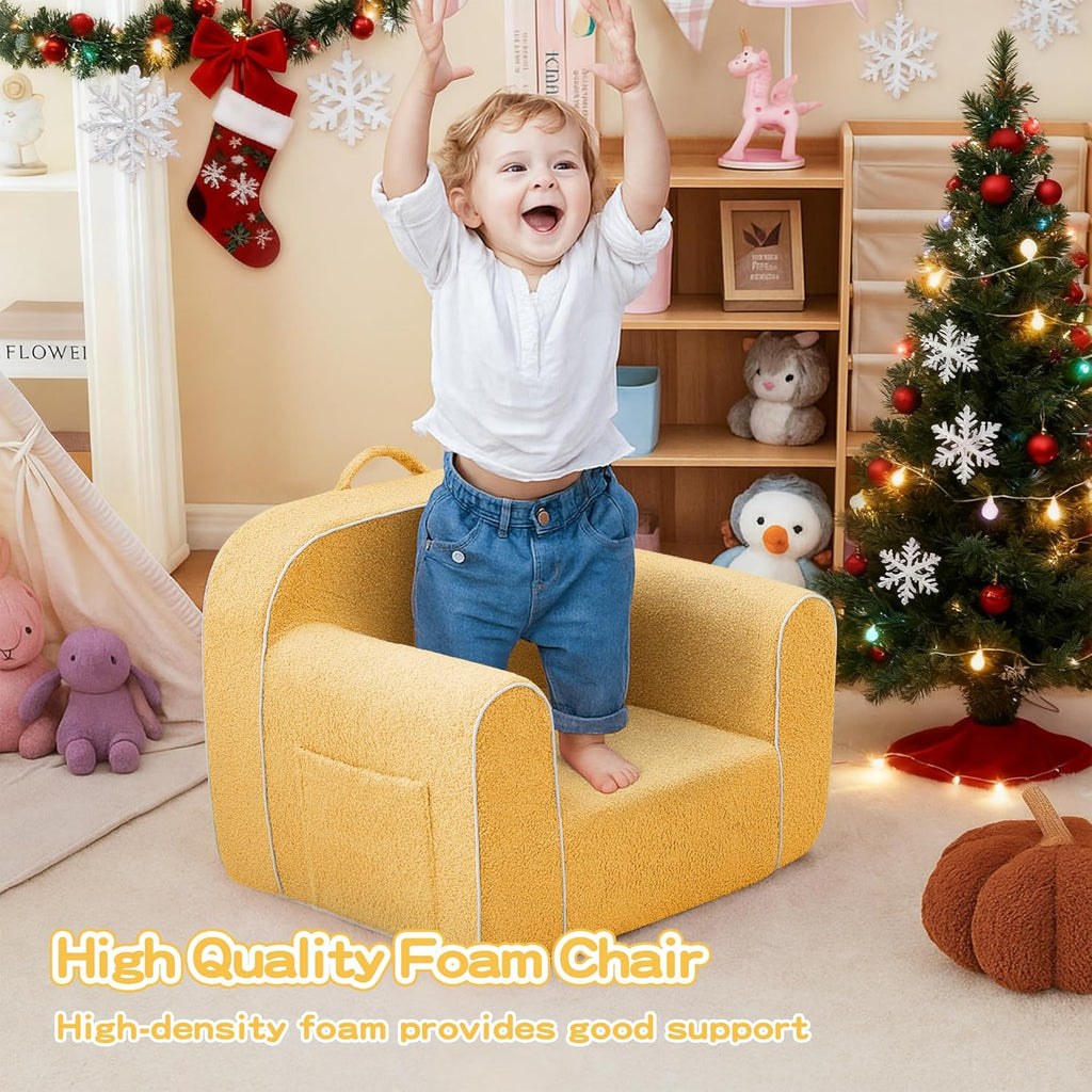 DAICO Ultra-Soft Foam Kids Sofa Chair, Cozy Toddler Bean Bag Chair with Armrests for Boys and Girls, Teddy Lazy Sofa Couch for Reading & Playing, Yellow, Small