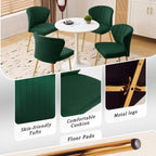 Velvet Dining Chairs Set of 2, Modern Upholstered Vanity Chairs with Golden Metal Legs for Dining Room Kitchen Vanity Patio (Green)