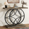 39.4" Entryway Table, Industrial Console Table for Entryway with Anti-Tilt Design, Narrow Wood Accent Sofa Table Behind Couch with Double Circle Base for Hallway, Living Room, Foyer (Industrial Grey)