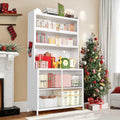 Spaco 73" Tall Kitchen Pantry Cabinet,6 Tiers Food Pantry Cabinet with Adjustable Shelves and Side Hooks,Anti-Tip Display Storage Cupboard for Kitchen,Living Room and Dining Room. (White)