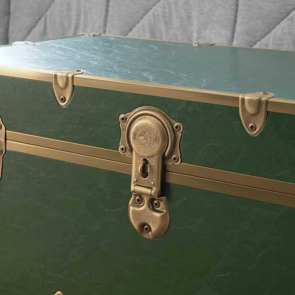 Rhino Trunk & Case Classic XXL College Trunk with Antique Brass Hardware, Soft Close - 36”x18”x18”, Seats 1500+ lbs, USA Made Secure Dorm Footlocker, Home Storage, Steamer Style Blanket Chest