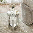 Henf 2-Tiers Silver Mirrored End Table for Small Space, Crystal Decor Mirrored Octagon Side Table Accent Table for Living Room, Octagon Bedside Nightstand for Bedroom, 13.8''x13.8''x21''