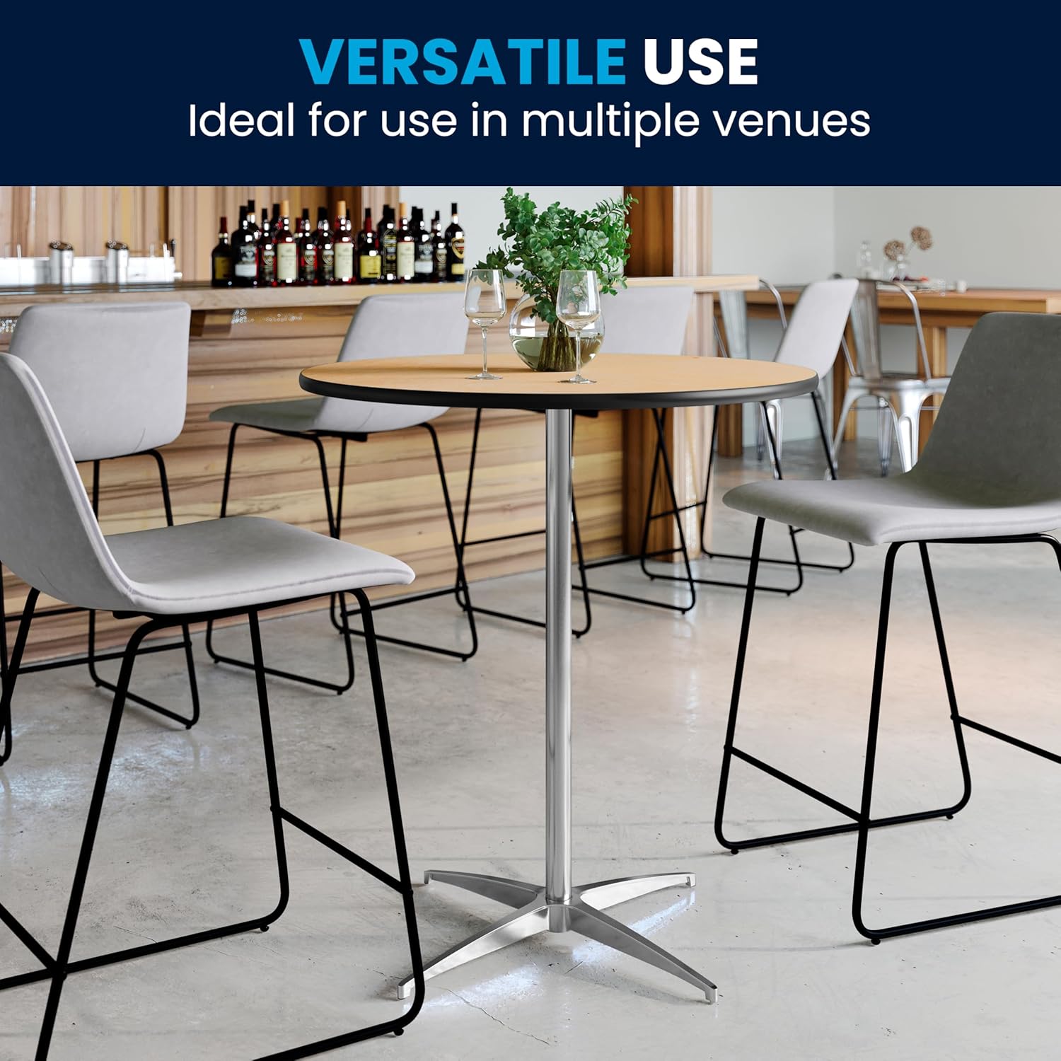 Flash Furniture Lars 30" Round Cocktail Table with 30" and 42" Columns, Adjustable Standard or Bar Height Round Table for Events or Home Use, Natural