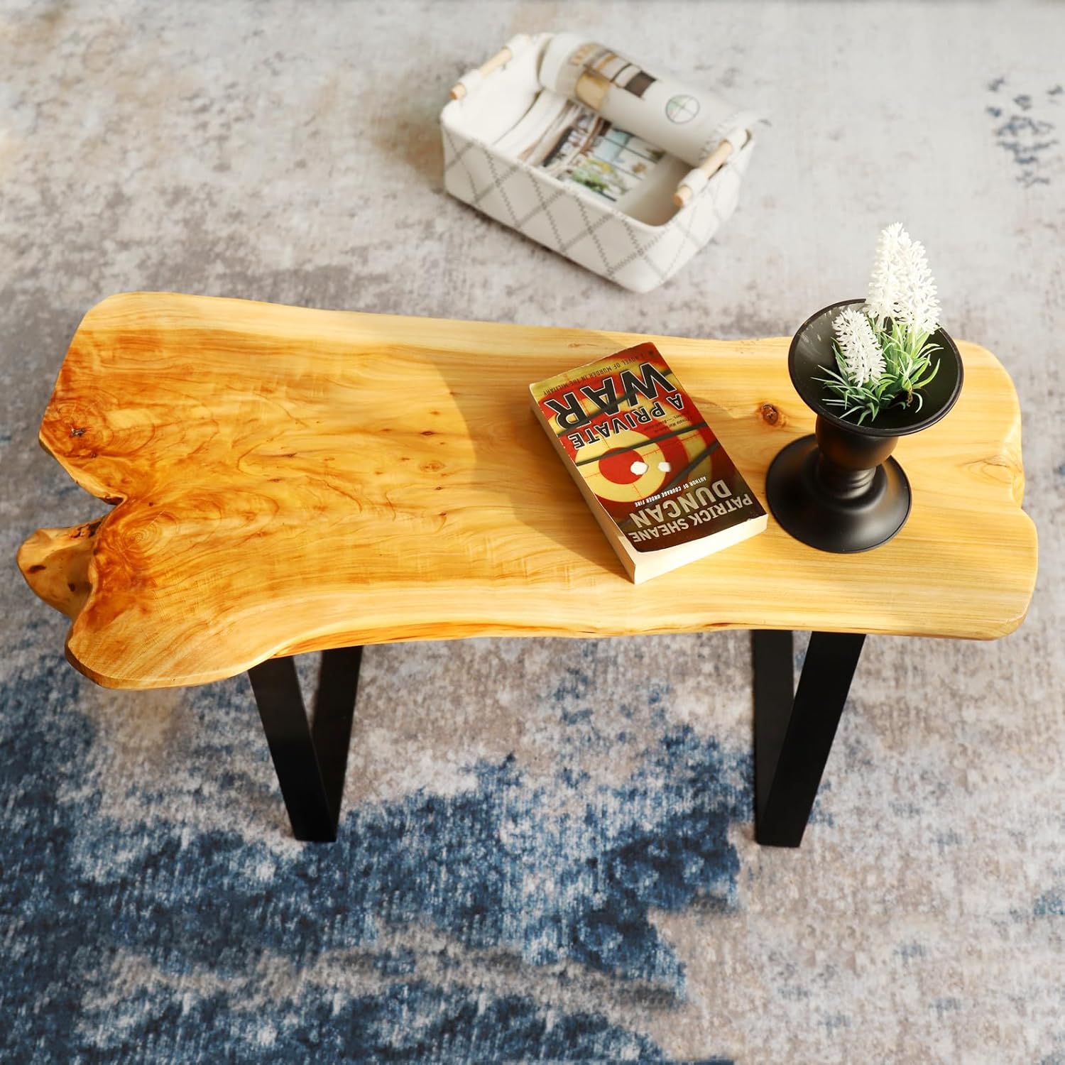 WELLAND Live Edge Cedar Bench, 28" W x 12" D x 16" H, Farmhouse Entryway Bench for Living Dining Room, Rustic Entry Way Benches