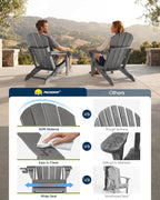 MUCHENGHY Folding Adirondack Chairs Set of 2 HDPE Weather Resistant, Patio Firepit Chairs, Sturdy Outside Chairs, Lawn Chairs, 15min Assembly 380lb Grey