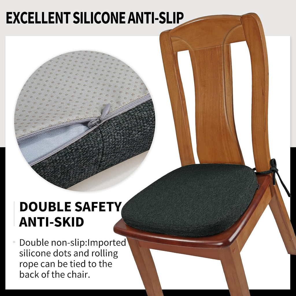 SINOSSO 1 Pack Memory Foam Chair Cushions for Dining Chair, Friendly Woven Fabric 16" U-Shape Comfortable Kitchen Chair Pad, Removable Slip Resistant Seat Cushion (1 Piece, Black)