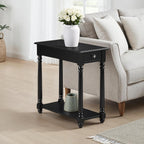 Convenience Concepts French Country Regent Chairside End Table 23.75" - 3 Tier Narrow Farmhouse Side Accent with Storage Drawer & Shelf for Transitional Living Room, Bedroom Nightstand, Black