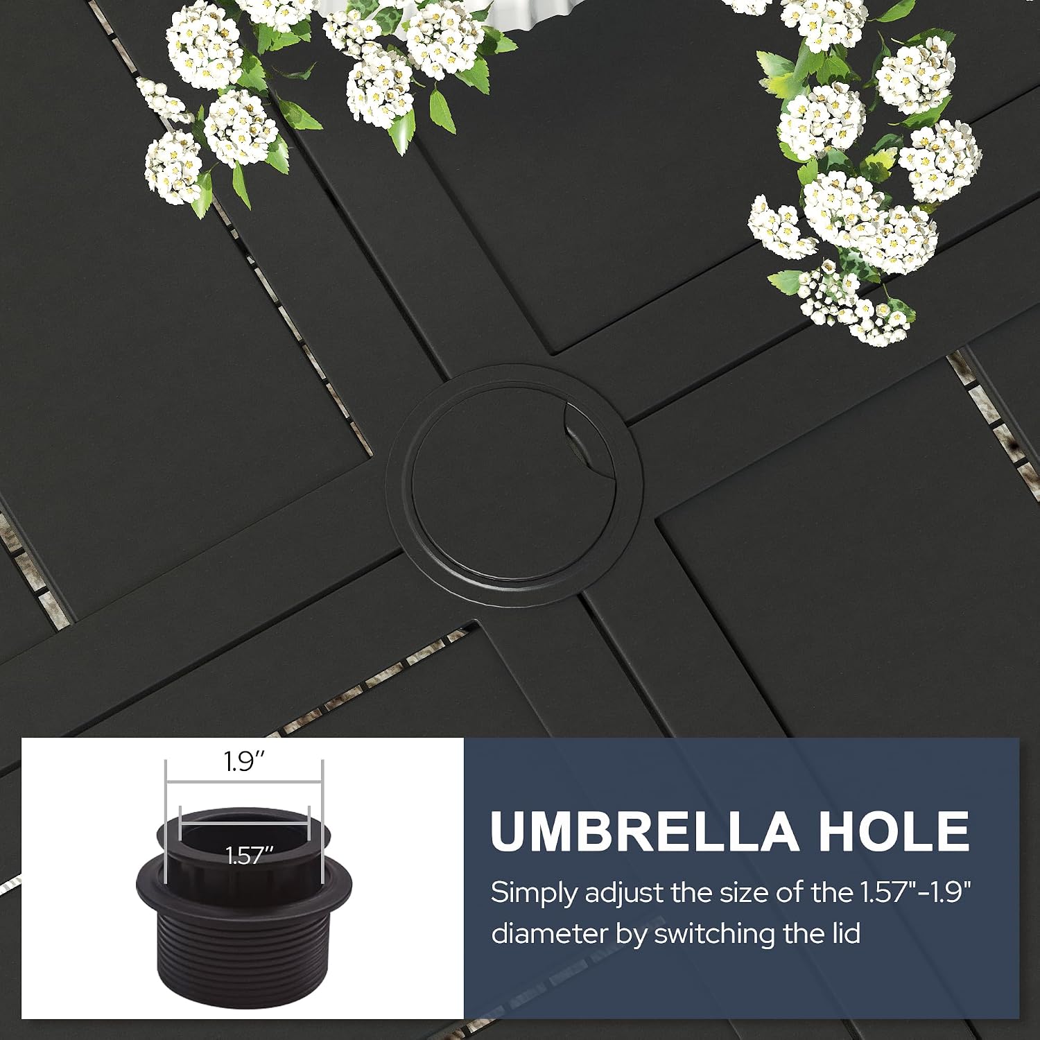 VICLLAX 53" Round Patio Dining Table for 6-8, All Weather Metal Outdoor Table with 1.57" Umbrella Hole and Surdy Frame for Garden Lawn Deck, Black