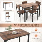 GOFLAME 5-Piece Dining Table Set, Industrial Kitchen Table and Chairs for 4 with Backrest and Metal Frame, Rectangular Space-Saving Dinette Set for Dining Room, Apartment, Small Space, Rustic Brown