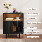 ONBRILL Fluted Nightstand with Drawers, Modern End Table with Charging Station, Mid Century Bedside Table with Open Shelf LED Light for Bedroom Small Space Living Room Sofa Couch Black (2 Pack)