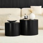 Nesting Coffee Table Set of 2, Modern Round Small Side Table Circle Accent End Table Drum Wood Center Table for Living Room Apartment Bedroom Office, No Assembly, Black