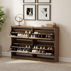 Shoe Storage Cabinet for Entryway with 4 Flip Drawers, Wooden Shoe Organizer Cabinet with Adjustable Shelf, Slim Freestanding Shoe Rack for Entryway, Hallway, Living Room, Walnut
