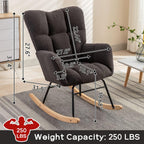 Modern Nursery Rocking Chair, Upholstered Glider Chair with High Backrest, Rocker Accent Armchair with Solid Wood Legs for Nursery Bedroom Living Room (Dark Grey Teddy)