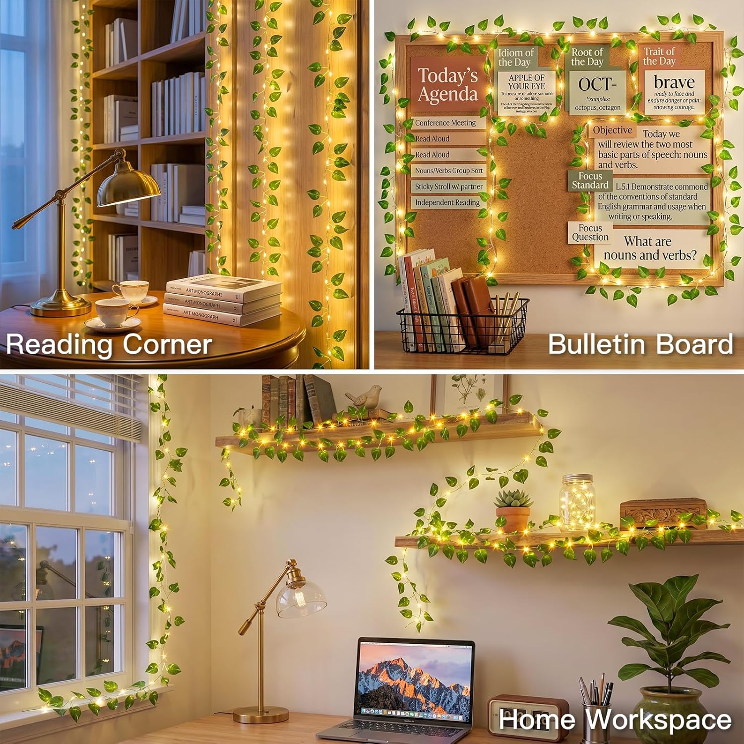 suddus Vine with Fairy Lights Battery Operated, 33ft100 LED Pothos String Lights with Remote, Leaf Lights for Bedroom, Room, Wall, Garden, Party, Wedding Dorm Decor(Warm White)