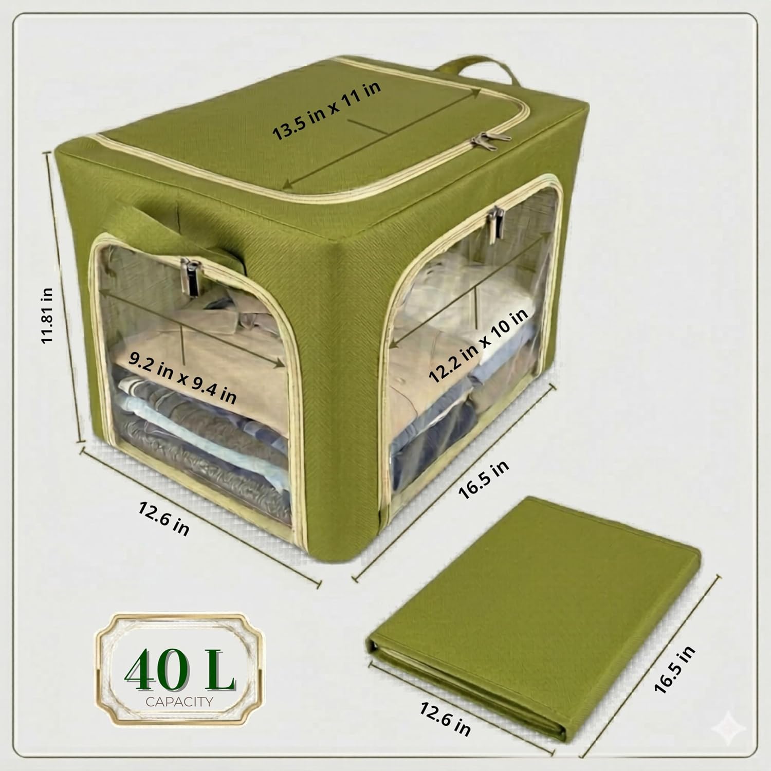Closet Storage Bins - 3 Openings Clothes Cube Storage Bin with METAL FRAME (Green, 40L, 4 Units) - bed sheet organizer - blankets - bedsheet organizers - closet -sweater - hoodie - shoe
