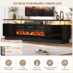 oneinmil 90'' Fireplace TV Stand with 50” Electric Fireplace, 2 Tier TV Console Stand for TVs Up to 100", LED Light Entertainment Center, Fireplace for The Living Room TV Stand, Black