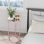 Easy Paws C Table Side End Table, Small Round Couch Sofa Tray Snack Table for Living Room, Bedroom,Accent Coffee Table,TV Tray Table for Small Space, Nightstand with Metal Frame(Pink)