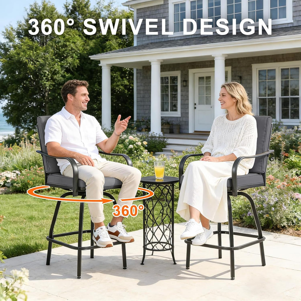 Outdoor Swivel Bar Stools Set of 4, Patio Bar Height Swivel Stools with Cushions for Garden Balcony Backyard, Grey